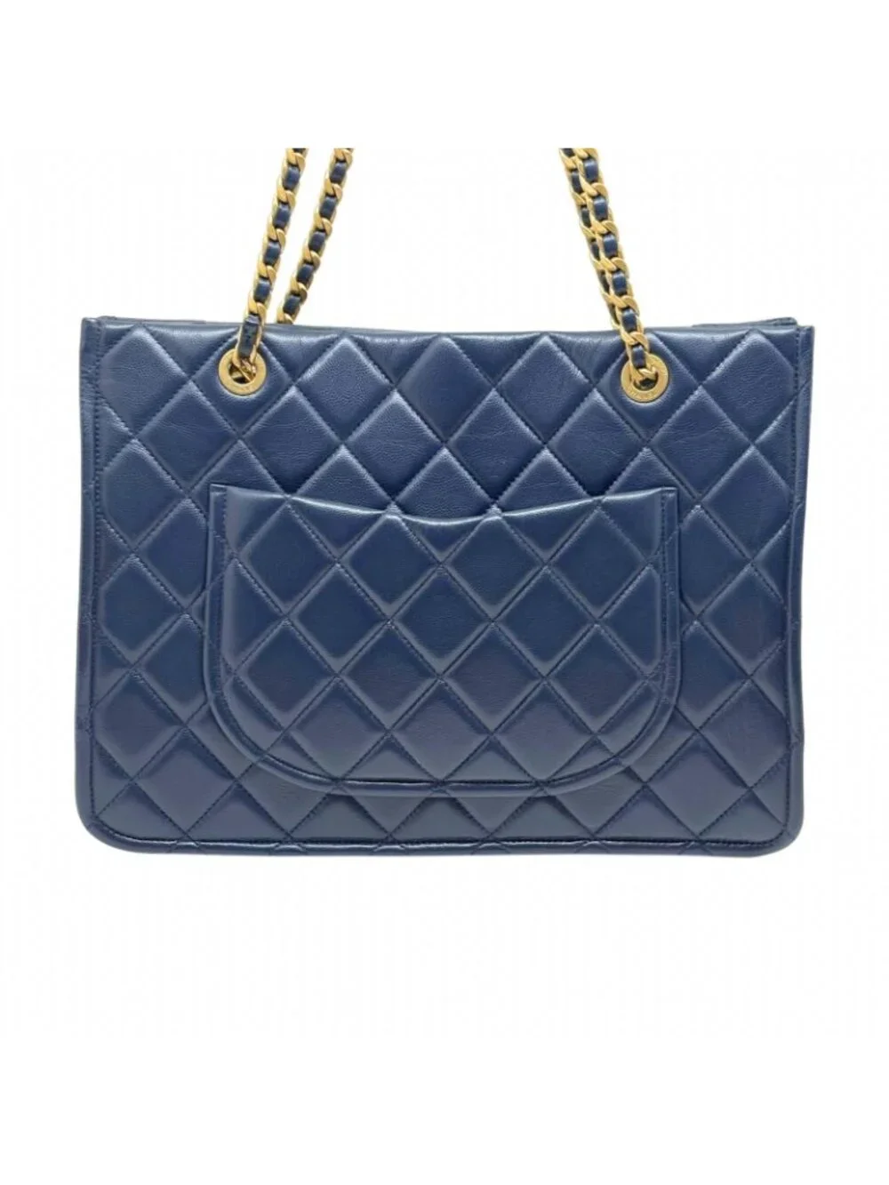 Chanel Quilted Chain Tote Navy Gold Shoulder Bag Caviar Leather
